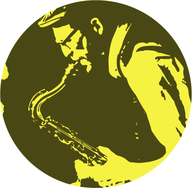 Silhouette von Joachim Grübler, Chef von jographic.at, der Saxophon spielt